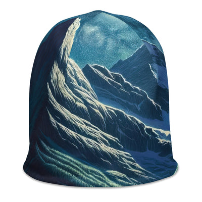 Legendäre Alpennacht, Mondlicht-Berge unter Sternenhimmel - Beanie (All-Over Print) berge xxx yyy zzz