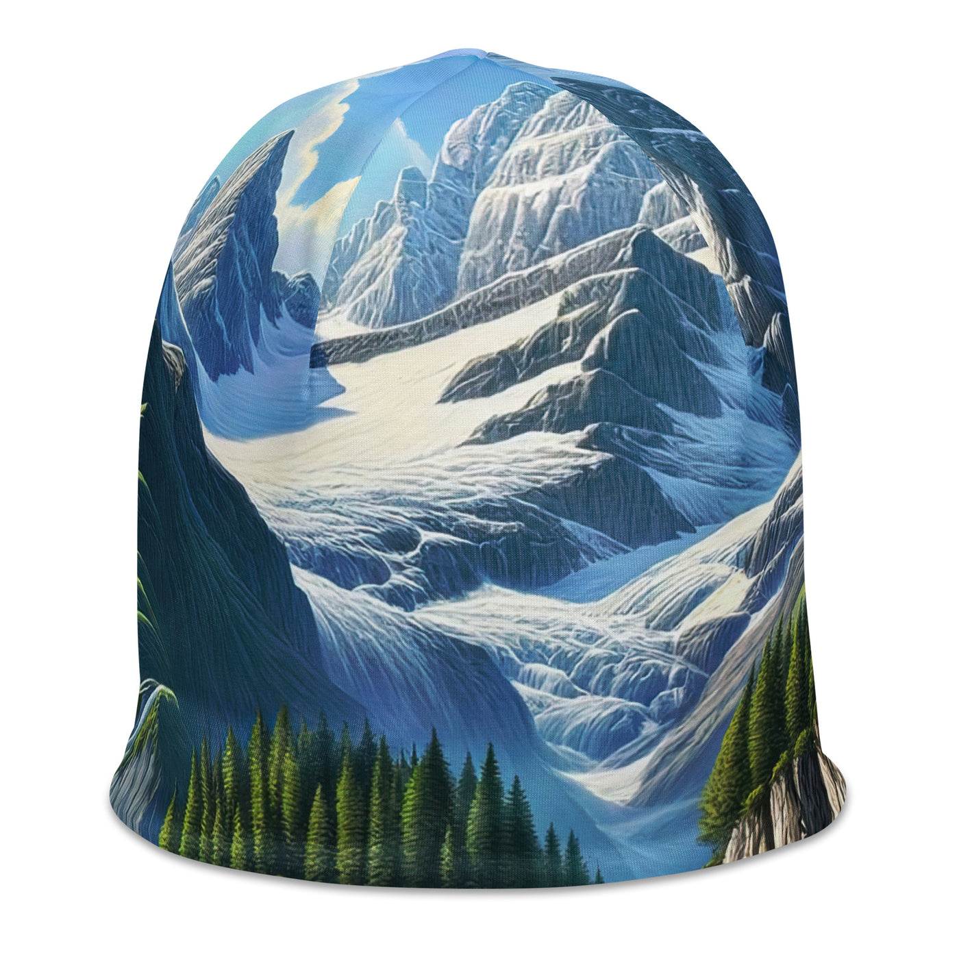 Illustration einer unberührten Alpenkulisse im Hochsommer. Wasserfall und See - Beanie (All-Over Print) berge xxx yyy zzz