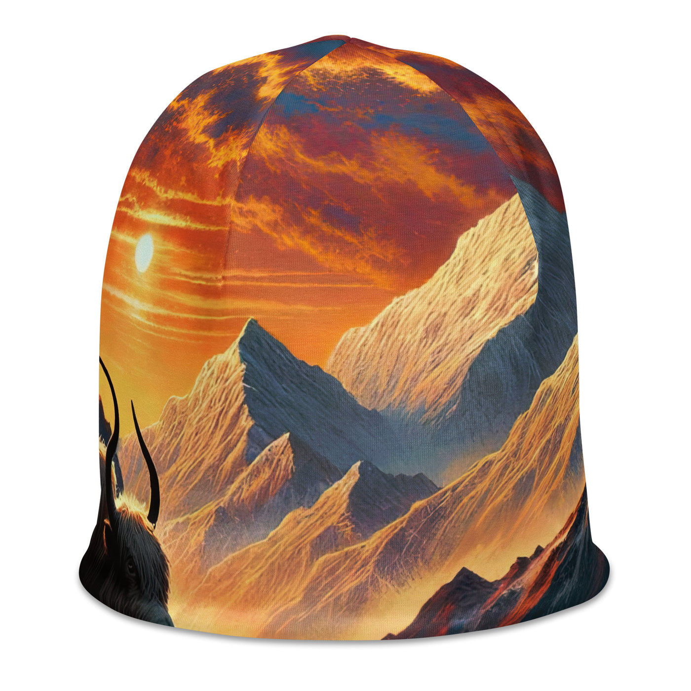 Magischer Alpenabend mit Hochlandkuh und goldener Sonnenkulisse - Beanie (All-Over Print) berge xxx yyy zzz