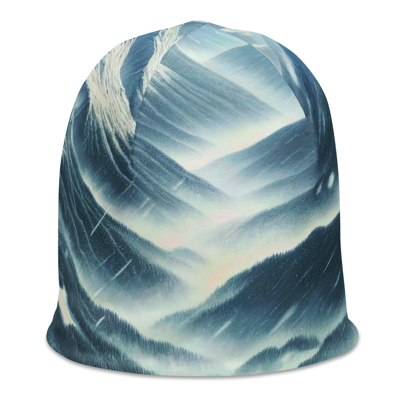 Alpine Wildnis im Wintersturm mit Skifahrer, verschneite Landschaft - Beanie (All-Over Print) klettern ski xxx yyy zzz