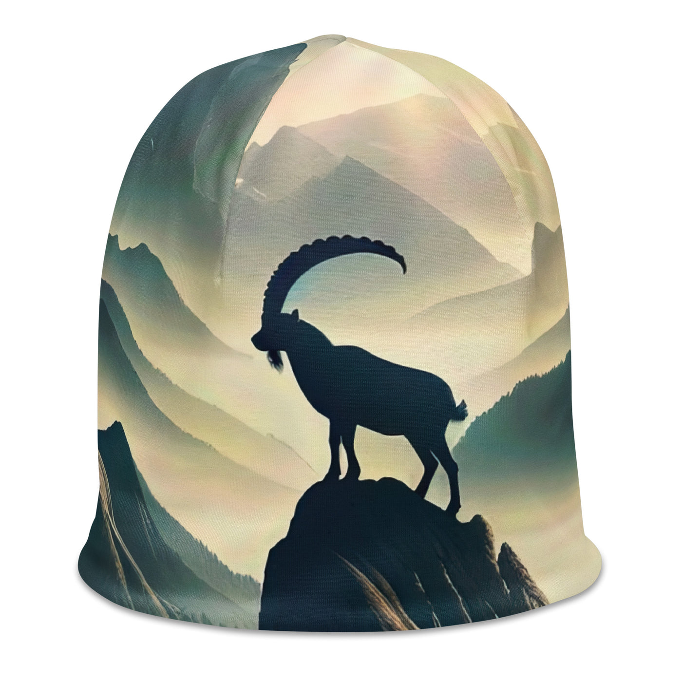 Morgendlicher Steinbock auf Alpengipfel, steile Berghänge - Beanie (All-Over Print) berge xxx yyy zzz