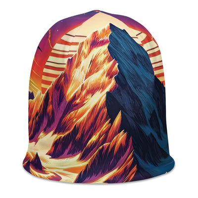 Lebendiger Alpen-Sonnenuntergang, schneebedeckte Gipfel in warmen Tönen - Beanie (All-Over Print) berge xxx yyy zzz