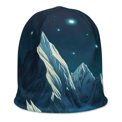 Sternenklare Nacht über den Alpen, Vollmondschein auf Schneegipfeln - Beanie (All-Over Print) berge xxx yyy zzz