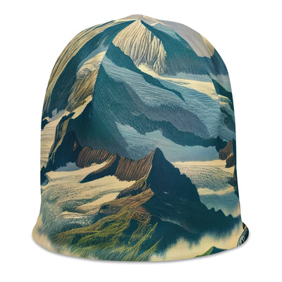 Panoramablick der Alpen mit Wanderer auf einem Hügel und schroffen Gipfeln - Beanie (All-Over Print) wandern xxx yyy zzz