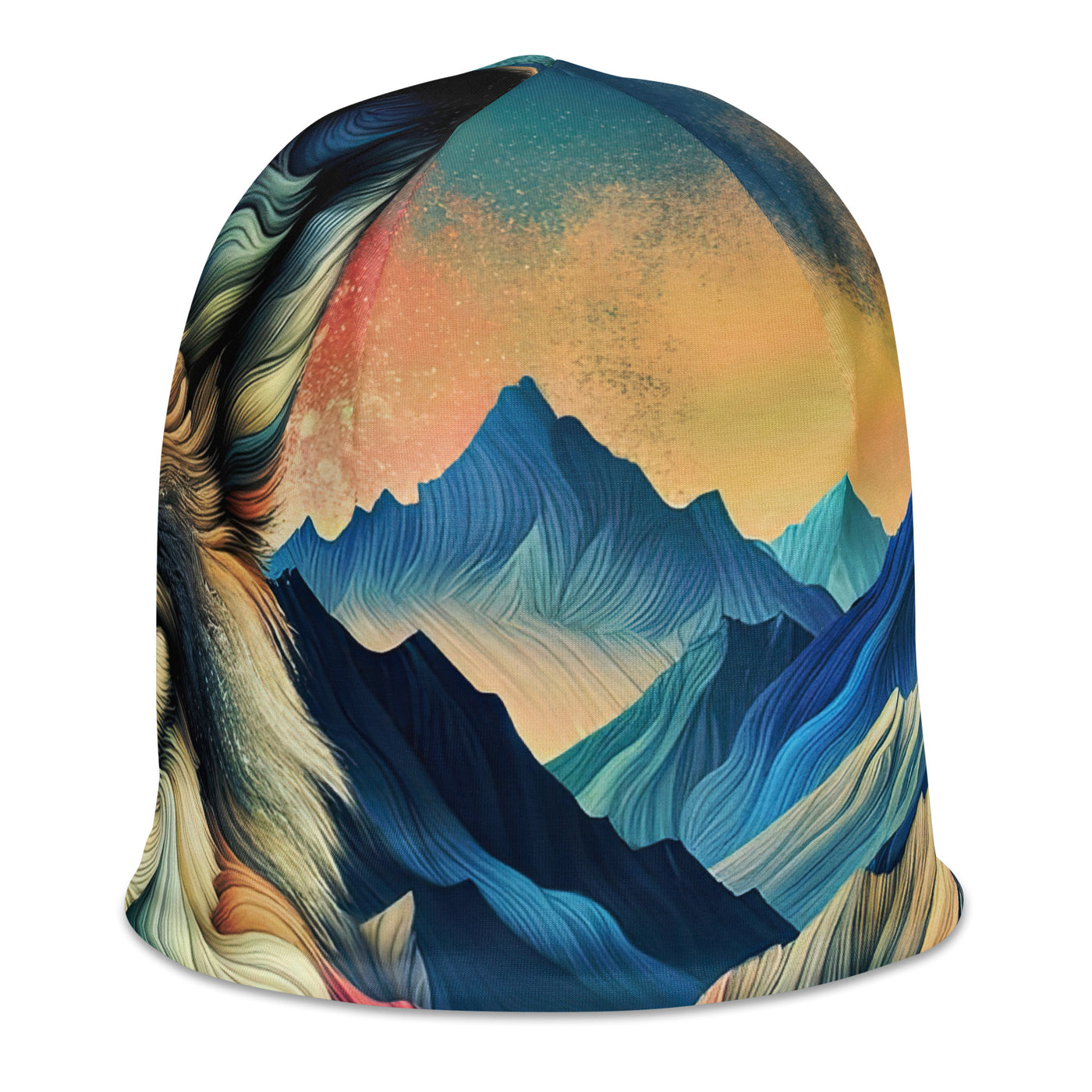 Traumhaftes Alpenpanorama mit Wolf in wechselnden Farben und Mustern (AN) - Beanie (All-Over Print) xxx yyy zzz