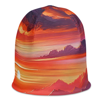 Ölgemälde der Alpenlandschaft im ätherischen Sonnenuntergang, himmlische Farbtöne - Beanie (All-Over Print) berge xxx yyy zzz