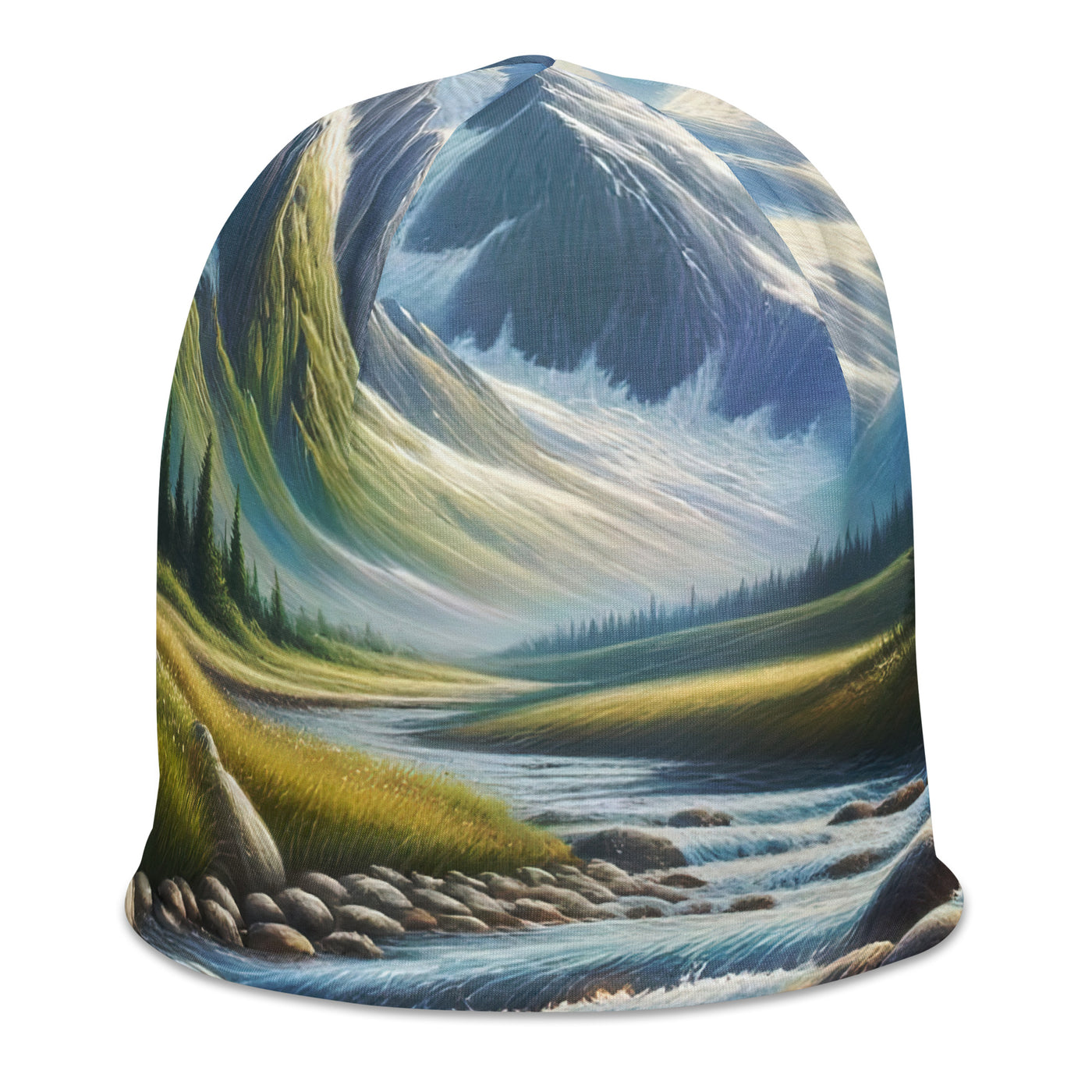 Ölgemälde eines Gebirgsbachs durch felsige Landschaft - Beanie (All-Over Print) berge xxx yyy zzz