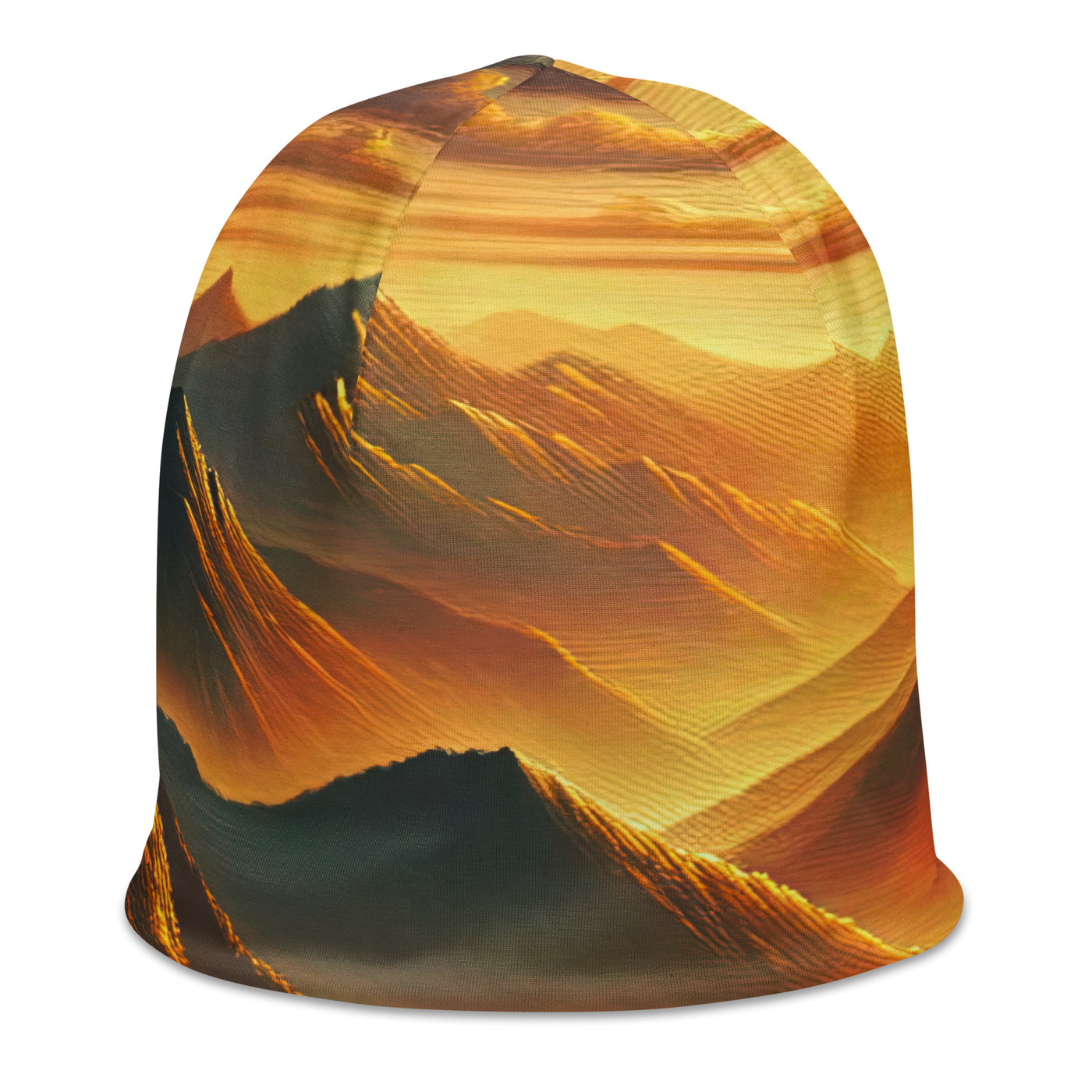 Ölgemälde der Berge in der goldenen Stunde, Sonnenuntergang über warmer Landschaft - Beanie (All-Over Print) berge xxx yyy zzz