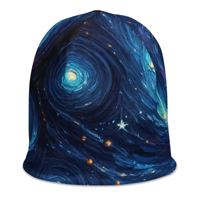 Sternennacht über den Alpen inspiriertes Ölgemälde, mystischer Nachthimmel in Blau - Beanie (All-Over Print) camping xxx yyy zzz