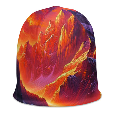 Ölgemälde eines Bootes auf einem Bergsee bei Sonnenuntergang, lebendige Orange-Lila Töne - Beanie (All-Over Print) berge xxx yyy zzz