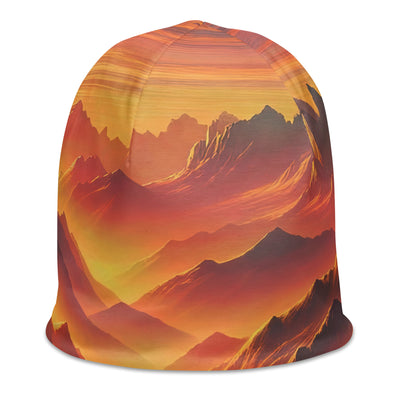 Ölgemälde der Alpen in der goldenen Stunde mit Wanderer, Orange-Rosa Bergpanorama - Beanie (All-Over Print) wandern xxx yyy zzz