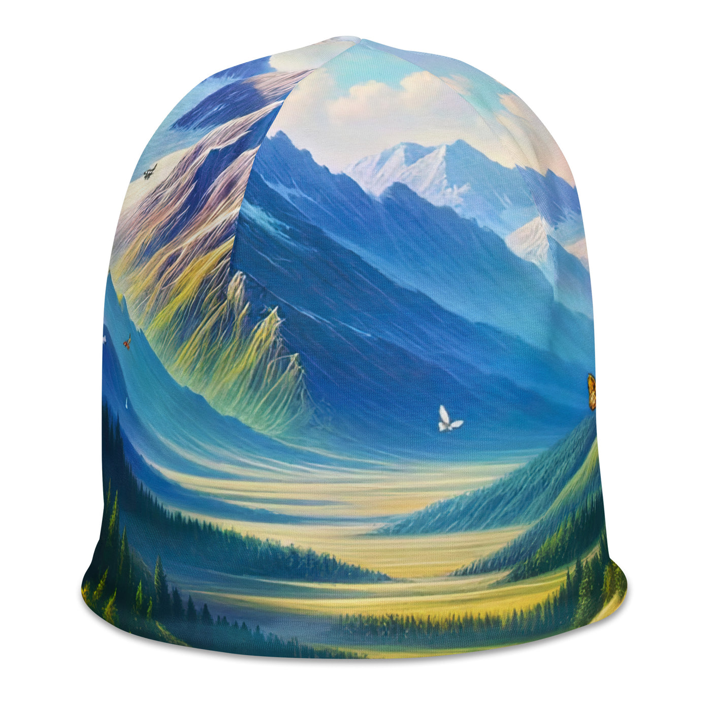 Ölgemälde einer ruhigen Almwiese, Oase mit bunter Wildblumenpracht - Beanie (All-Over Print) camping xxx yyy zzz