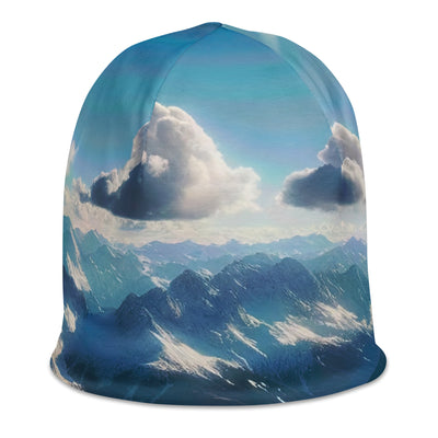 Foto der Alpen im Winter mit Bären auf dem Gipfel, glitzernder Neuschnee unter der Sonne - Beanie (All-Over Print) camping xxx yyy zzz