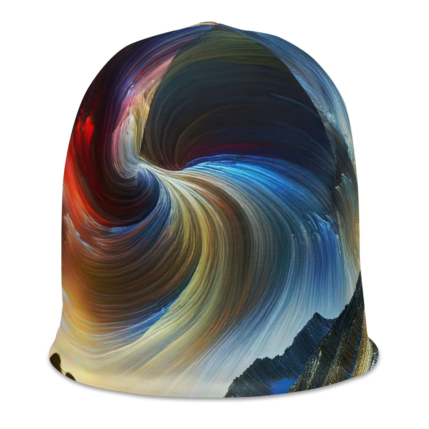 Foto der Alpen in abstrakten Farben mit Bergsteigersilhouette - Beanie (All-Over Print) wandern xxx yyy zzz