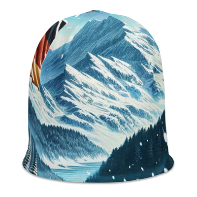 Quadratische Winterillustration der Alpen mit deutscher Flagge und Wanderteam - Beanie (All-Over Print) wandern xxx yyy zzz