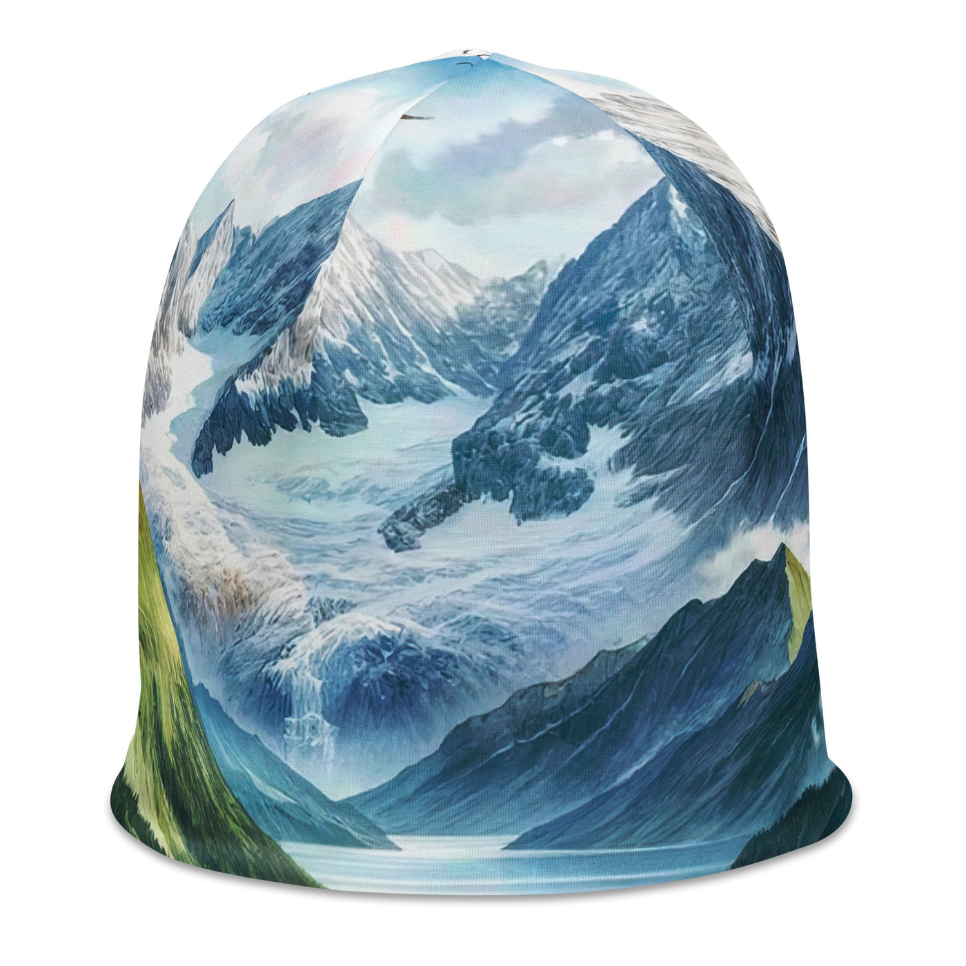 Quadratisches Aquarell der Alpen, Berge mit schneebedeckten Spitzen - Beanie (All-Over Print) berge xxx yyy zzz