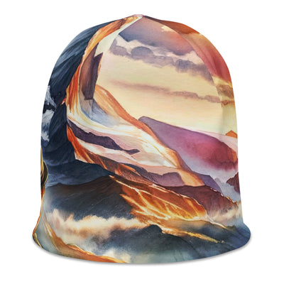 Aquarell einer Berglandschaft in der goldenen Stunde mit österreichischem Wanderer - Beanie (All-Over Print) wandern xxx yyy zzz