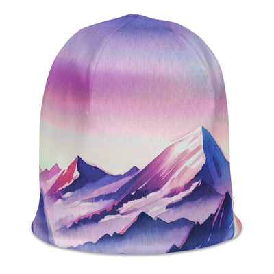 Aquarell eines Bergsteigers auf einem Alpengipfel in der Abenddämmerung - Beanie (All-Over Print) wandern xxx yyy zzz