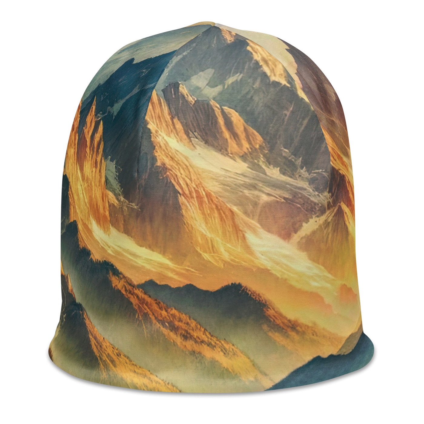 Aquarell der Alpenpracht bei Sonnenuntergang, Berge im goldenen Licht - Beanie (All-Over Print) berge xxx yyy zzz