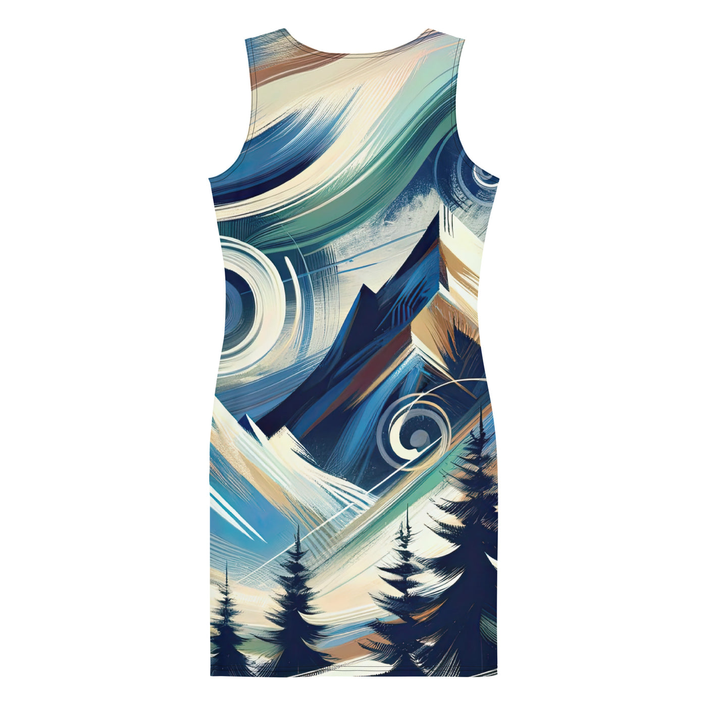 Abstrakte Kunst, die die Essenz der Alpen einfängt. Kräftige Pinselstriche stellen Gipfel und Muster dar - Langes Damen Kleid (All-Over Print) berge xxx yyy zzz