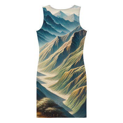 Berglandschaft: Acrylgemälde mit hervorgehobenem Pfad - Langes Damen Kleid (All-Over Print) berge xxx yyy zzz