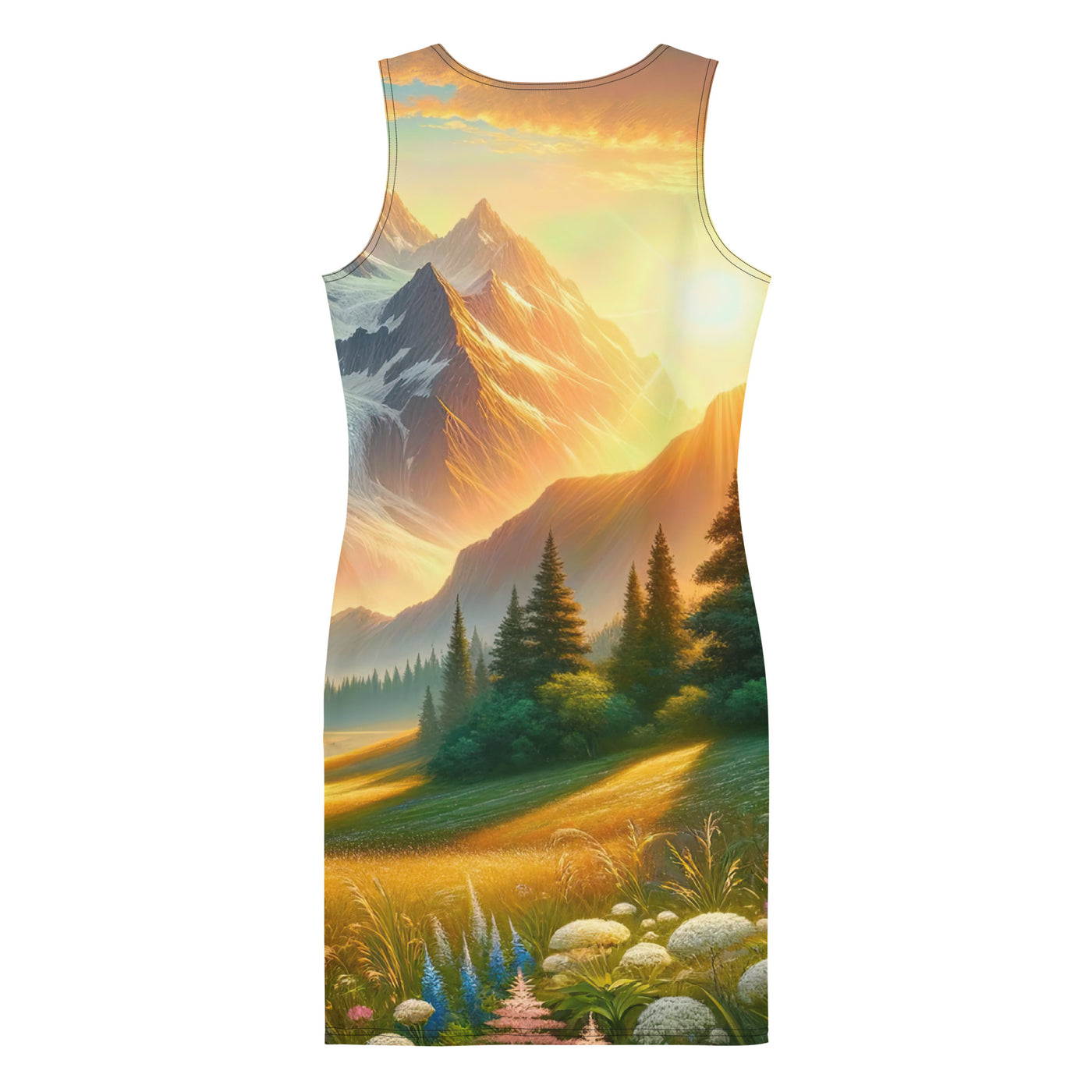 Heitere Alpenschönheit: Schneeberge und Wildblumenwiesen - Langes Damen Kleid (All-Over Print) berge xxx yyy zzz