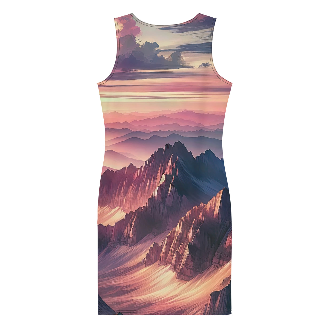 Schöne Berge bei Sonnenaufgang: Malerei in Pastelltönen - Langes Damen Kleid (All-Over Print) berge xxx yyy zzz