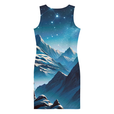 Alpenwinternacht: Digitale Kunst mit Wanderern in Bergen und Sternenhimmel - Langes Damen Kleid (All-Over Print) wandern xxx yyy zzz