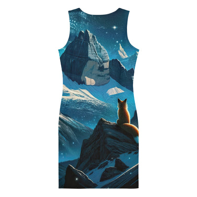 Fuchs in Alpennacht: Digitale Kunst der eisigen Berge im Mondlicht - Langes Damen Kleid (All-Over Print) camping xxx yyy zzz