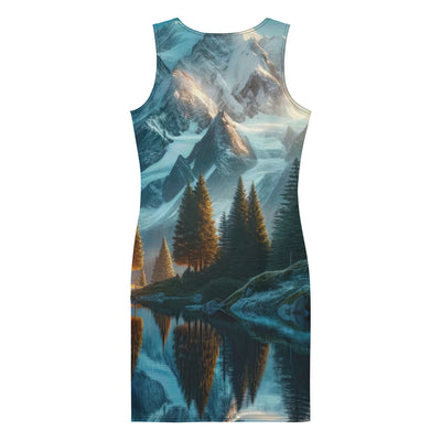 Stille Alpenmajestätik: Digitale Kunst mit Schnee und Bergsee-Spiegelung - Langes Damen Kleid (All-Over Print) berge xxx yyy zzz