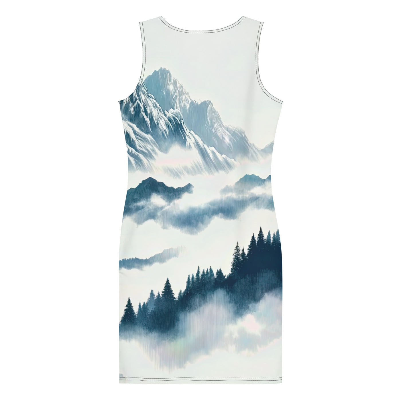 Nebeliger Alpenmorgen-Essenz, verdeckte Täler und Wälder - Langes Damen Kleid (All-Over Print) berge xxx yyy zzz