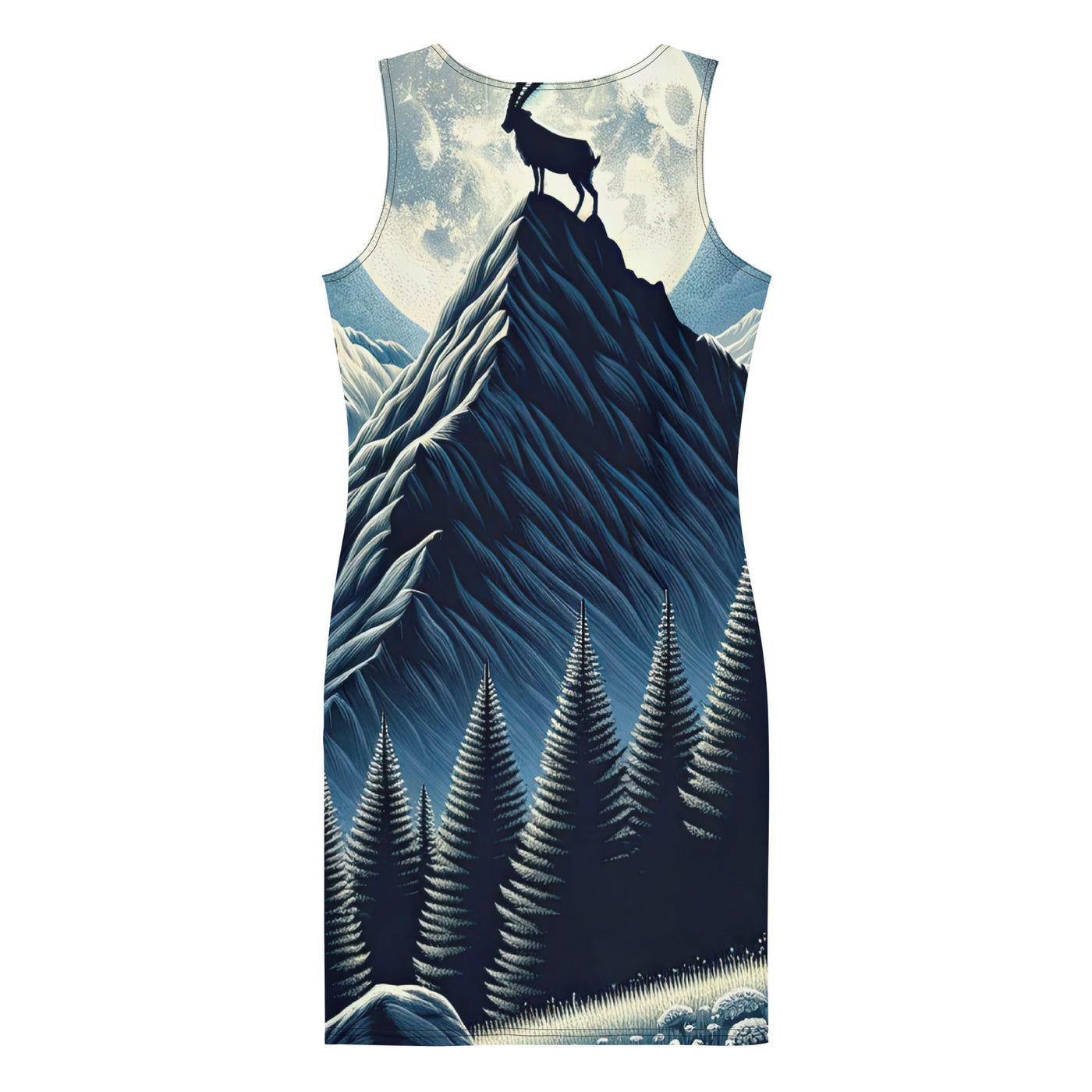 Steinbock in Alpennacht, silberne Berge und Sternenhimmel - Langes Damen Kleid (All-Over Print) berge xxx yyy zzz