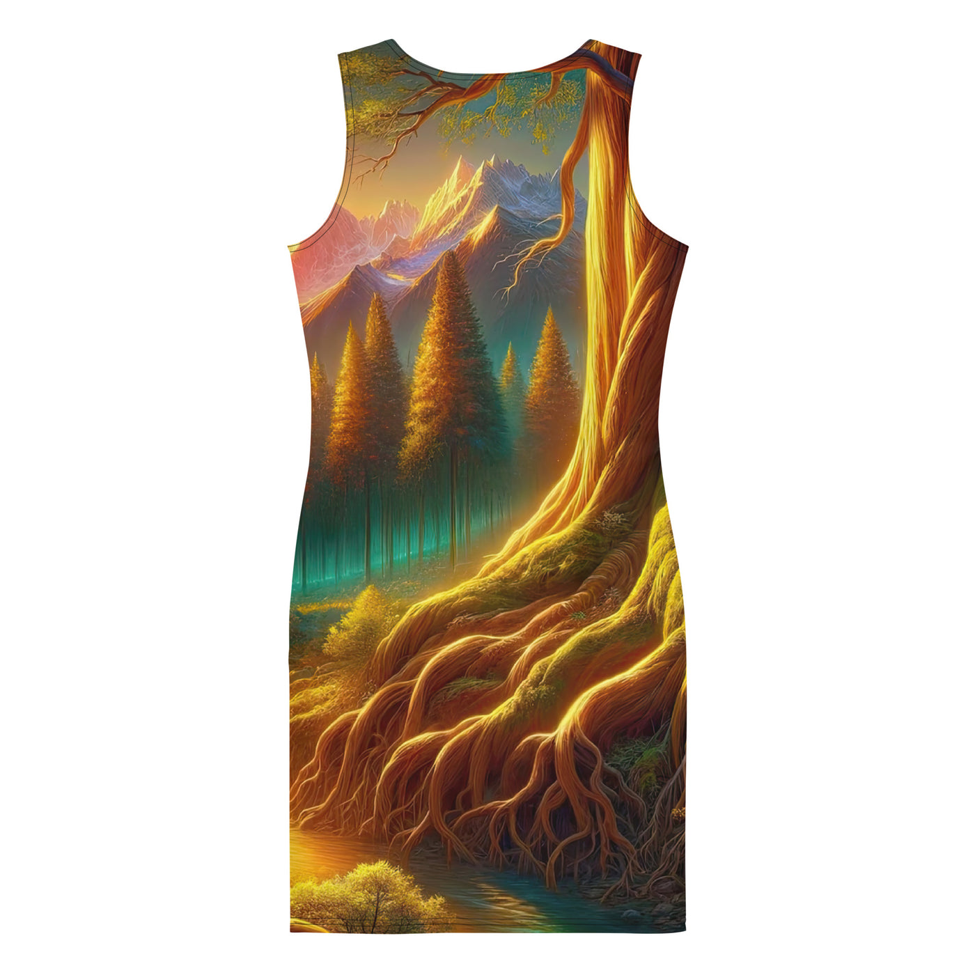 Golden-Stunde Alpenwald, Sonnenlicht durch Blätterdach - Langes Damen Kleid (All-Over Print) camping xxx yyy zzz