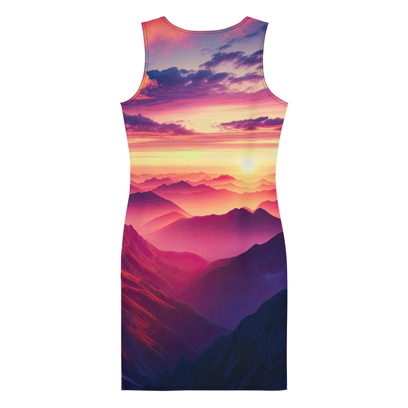 Dramatischer Alpen-Sonnenaufgang, Gipfelkreuz und warme Himmelsfarben - Langes Damen Kleid (All-Over Print) berge xxx yyy zzz