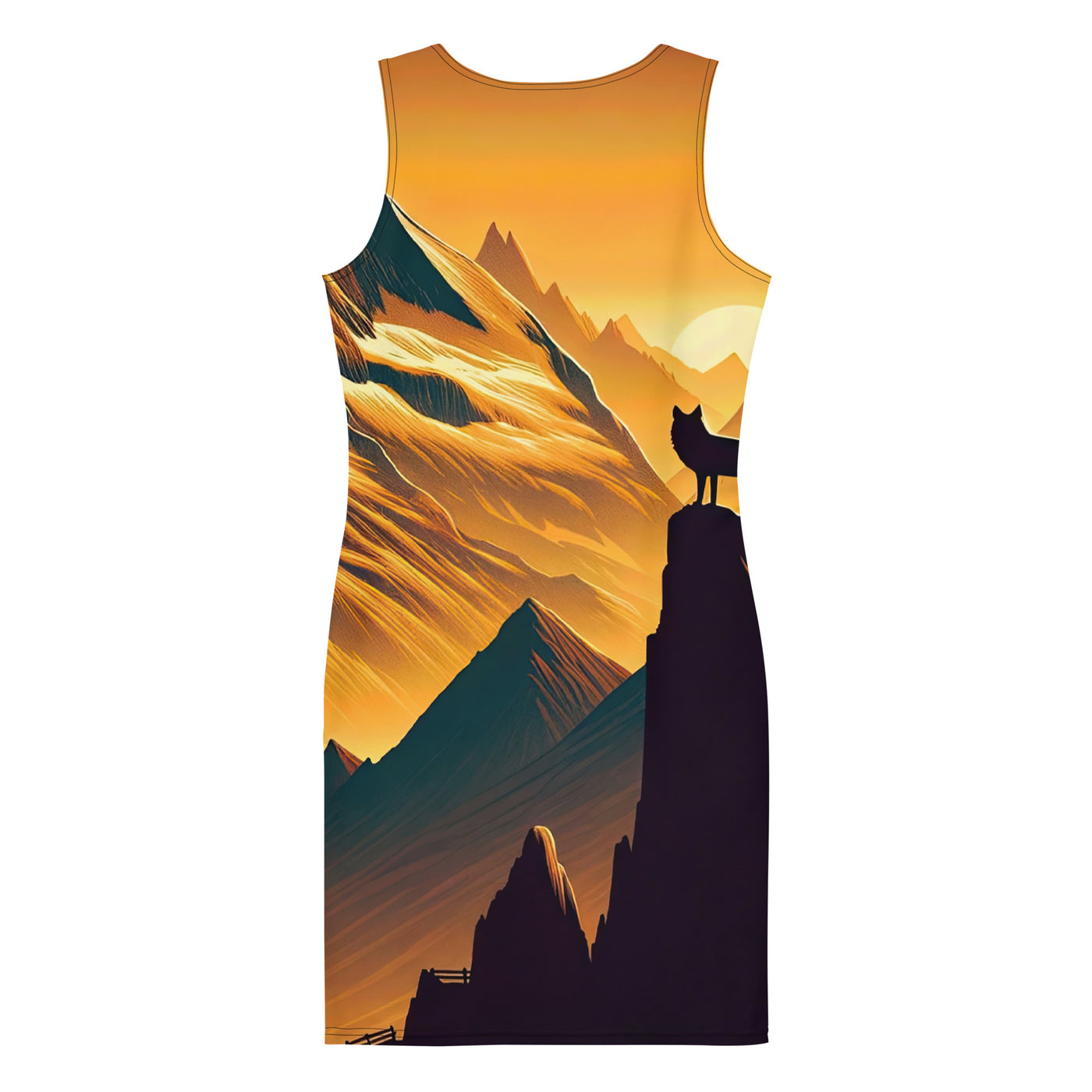 Fuchs in Alpen-Sonnenuntergang, goldene Berge und tiefe Täler - Langes Damen Kleid (All-Over Print) camping xxx yyy zzz