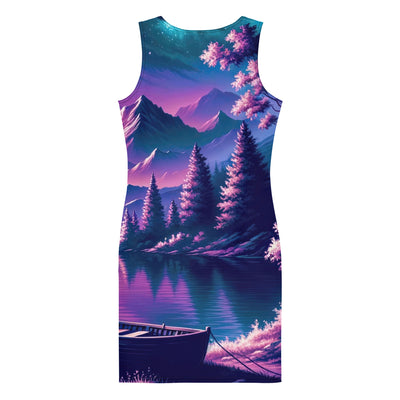 Magische Alpen-Dämmerung, rosa-lila Himmel und Bergsee mit Boot - Langes Damen Kleid (All-Over Print) berge xxx yyy zzz