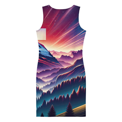 Alpenszene in Dämmerung mit Schweizer Flagge - Langes Damen Kleid (All-Over Print) berge xxx yyy zzz