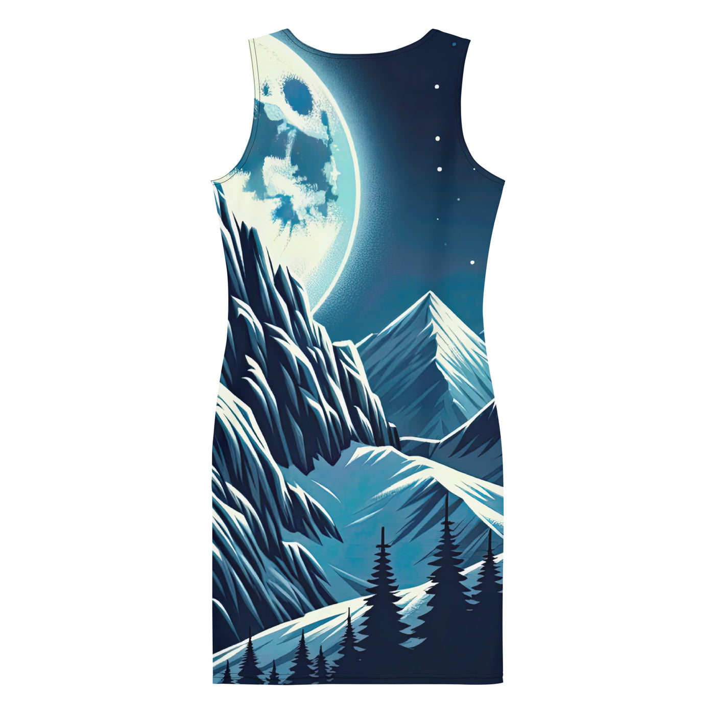 Mondnacht und Gipfelkreuz in den Alpen, glitzernde Schneegipfel - Langes Damen Kleid (All-Over Print) berge xxx yyy zzz