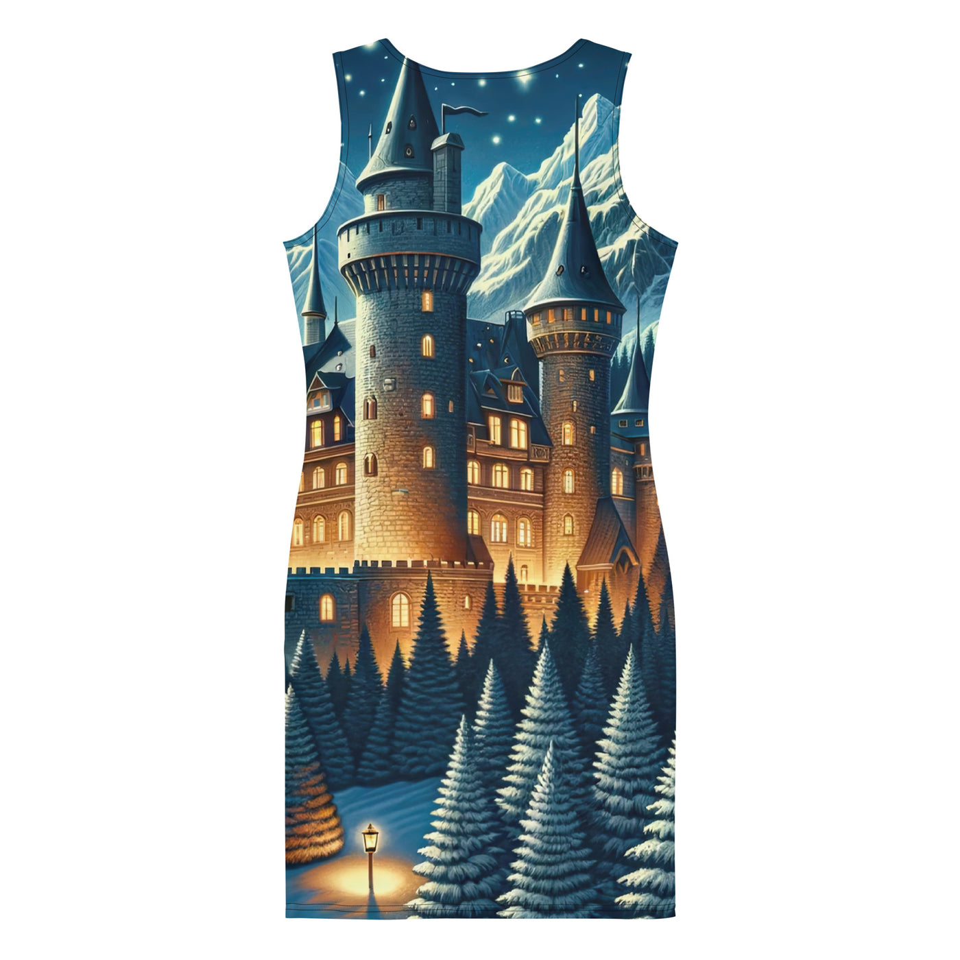 Mondhelle Schlossnacht in den Alpen, sternenklarer Himmel - Langes Damen Kleid (All-Over Print) berge xxx yyy zzz