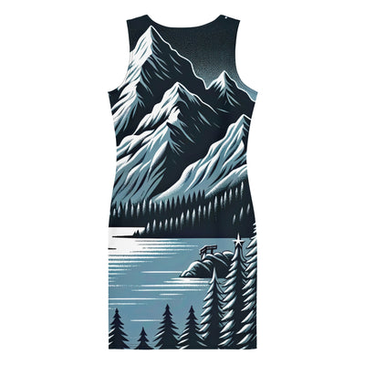 Bär in Alpen-Mondnacht, silberne Berge, schimmernde Seen - Langes Damen Kleid (All-Over Print) camping xxx yyy zzz