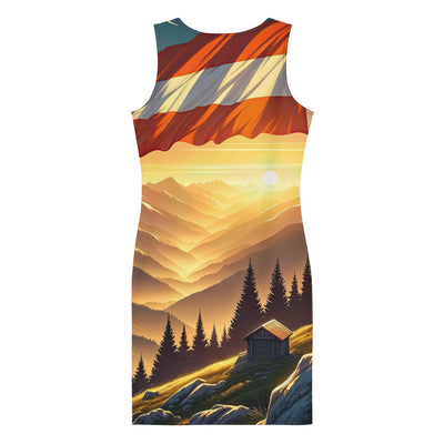 Ruhiger Alpenabend mit österreichischer Flagge und goldenem Sonnenuntergang - Langes Damen Kleid (All-Over Print) berge xxx yyy zzz