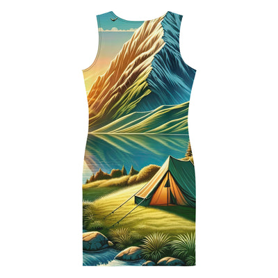 Zelt im Alpenmorgen mit goldenem Licht, Schneebergen und unberührten Seen - Langes Damen Kleid (All-Over Print) berge xxx yyy zzz