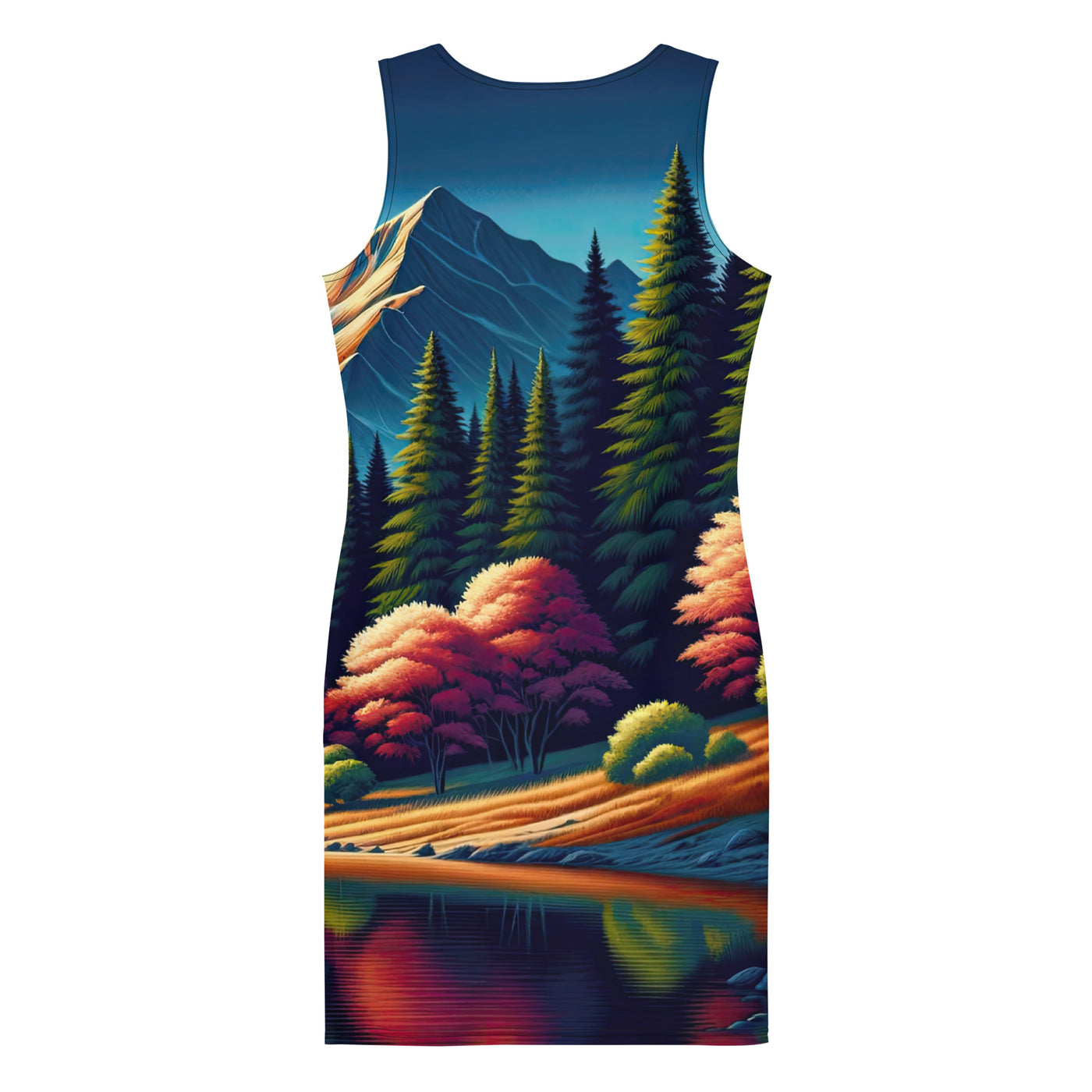 Ruhiger Herbstabend in den Alpen, grün-rote Berge - Langes Damen Kleid (All-Over Print) berge xxx yyy zzz