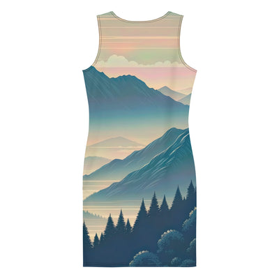 Bergszene bei Morgendämmerung, erste Sonnenstrahlen auf Bergrücken - Langes Damen Kleid (All-Over Print) berge xxx yyy zzz