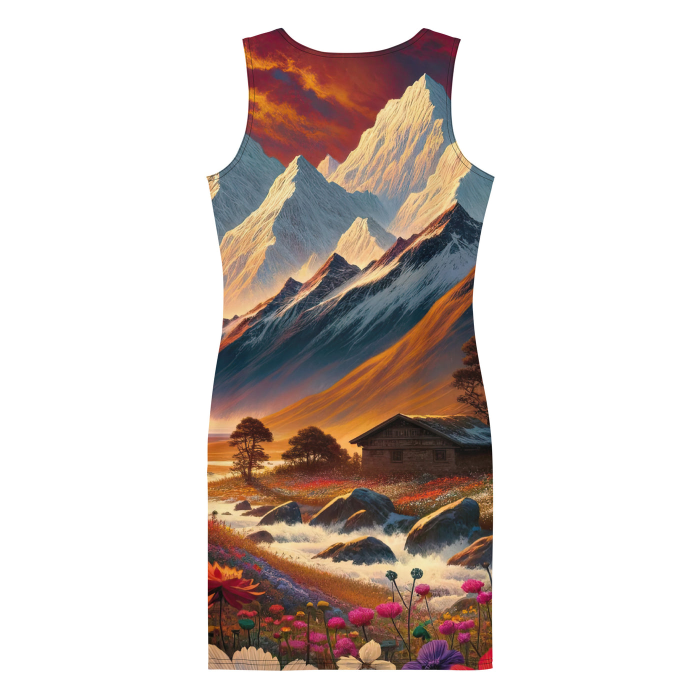 Magischer Alpenabend mit Hochlandkuh und goldener Sonnenkulisse - Langes Damen Kleid (All-Over Print) berge xxx yyy zzz