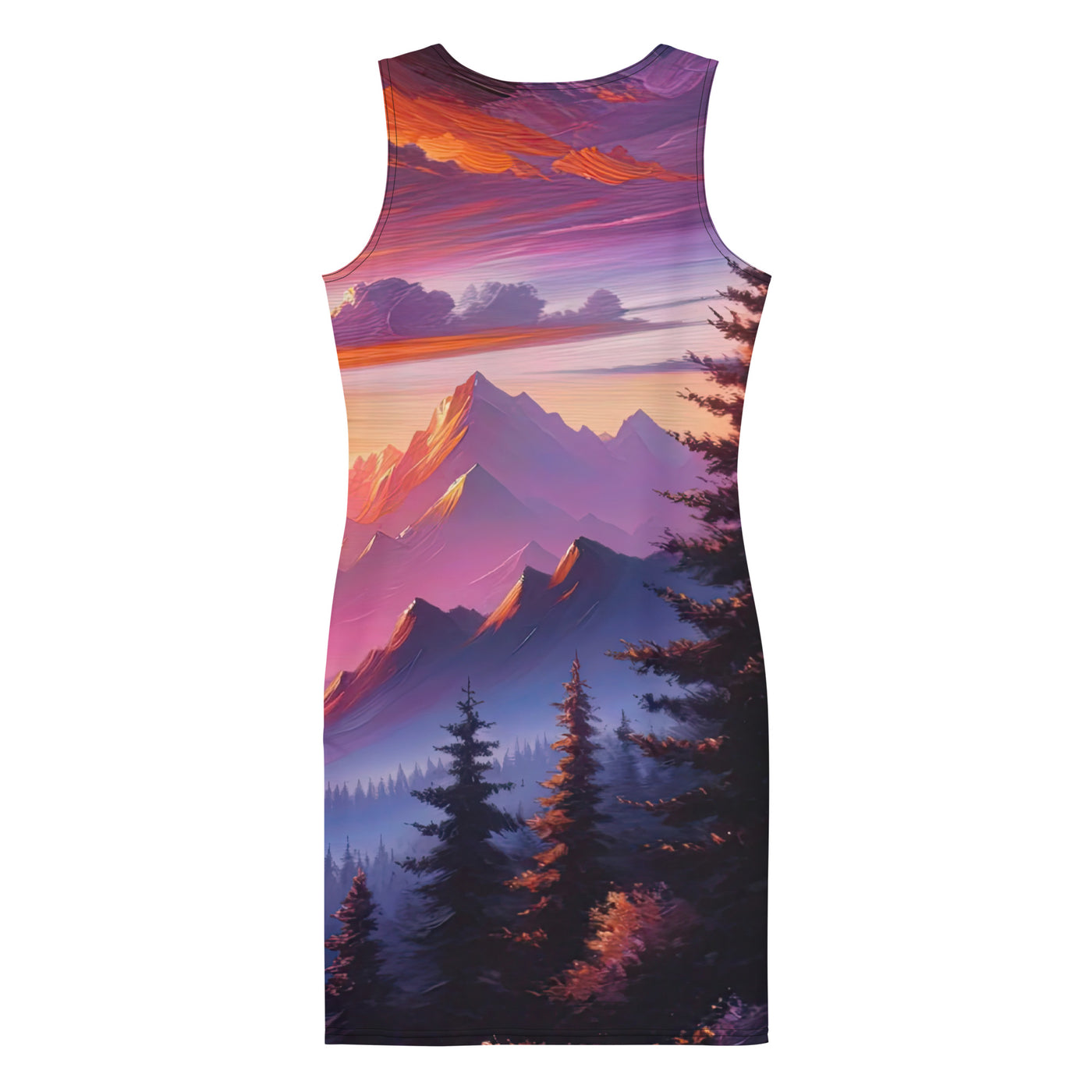 Ölgemälde der Alpenlandschaft im ätherischen Sonnenuntergang, himmlische Farbtöne - Langes Damen Kleid (All-Over Print) berge xxx yyy zzz