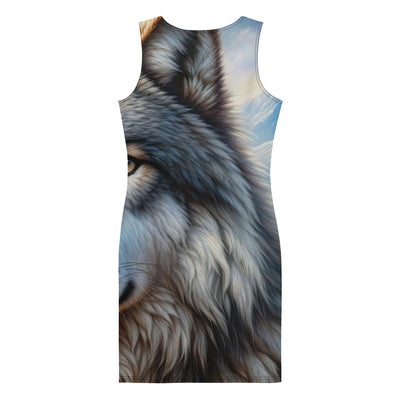 Porträt-Ölgemälde eines prächtigen Wolfes mit faszinierenden Augen (AN) - Langes Damen Kleid (All-Over Print) xxx yyy zzz