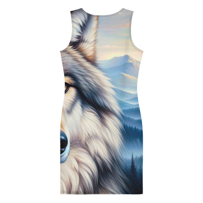 Ölgemäldeporträt eines majestätischen Wolfes mit intensiven Augen in der Berglandschaft (AN) - Langes Damen Kleid (All-Over Print) xxx yyy zzz