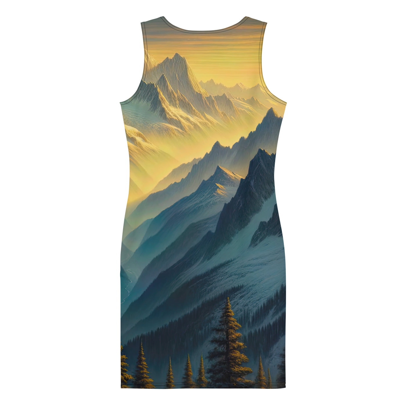 Ölgemälde eines Wanderers bei Morgendämmerung auf Alpengipfeln mit goldenem Sonnenlicht - Langes Damen Kleid (All-Over Print) wandern xxx yyy zzz