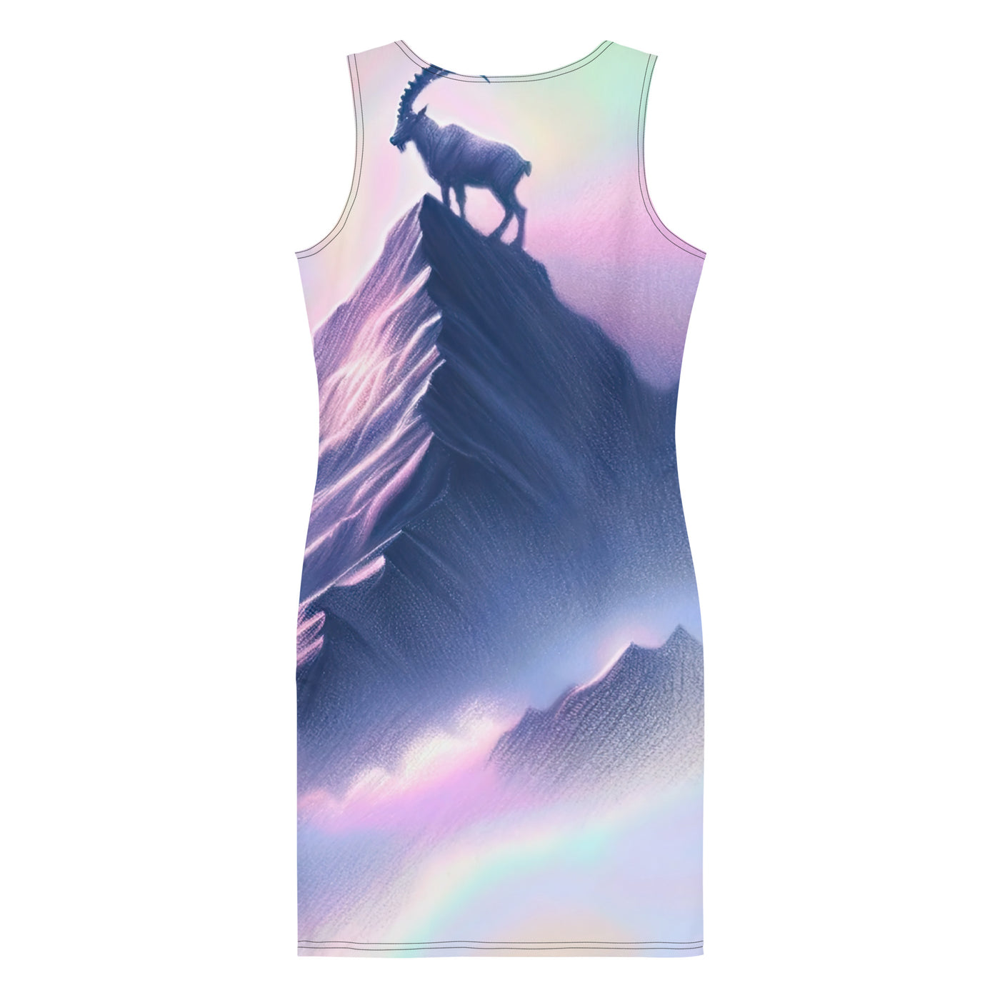 Pastellzeichnung der Alpen im Morgengrauen mit Steinbock in Rosa- und Lavendeltönen - Langes Damen Kleid (All-Over Print) berge xxx yyy zzz